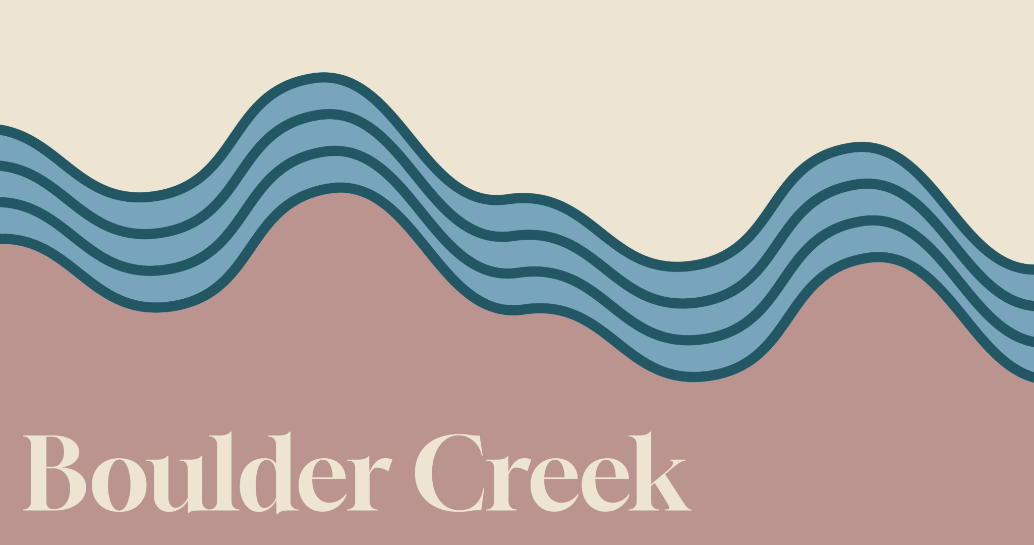 A graphic of wavy lines with the text "Boulder Creek" on a beige background.